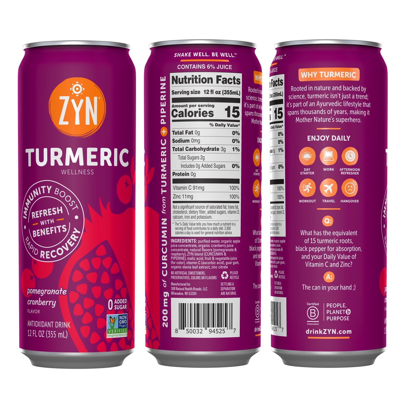 Zyn Turmeric Wellness Mango Lychee Antioxidant Drink, 12 oz